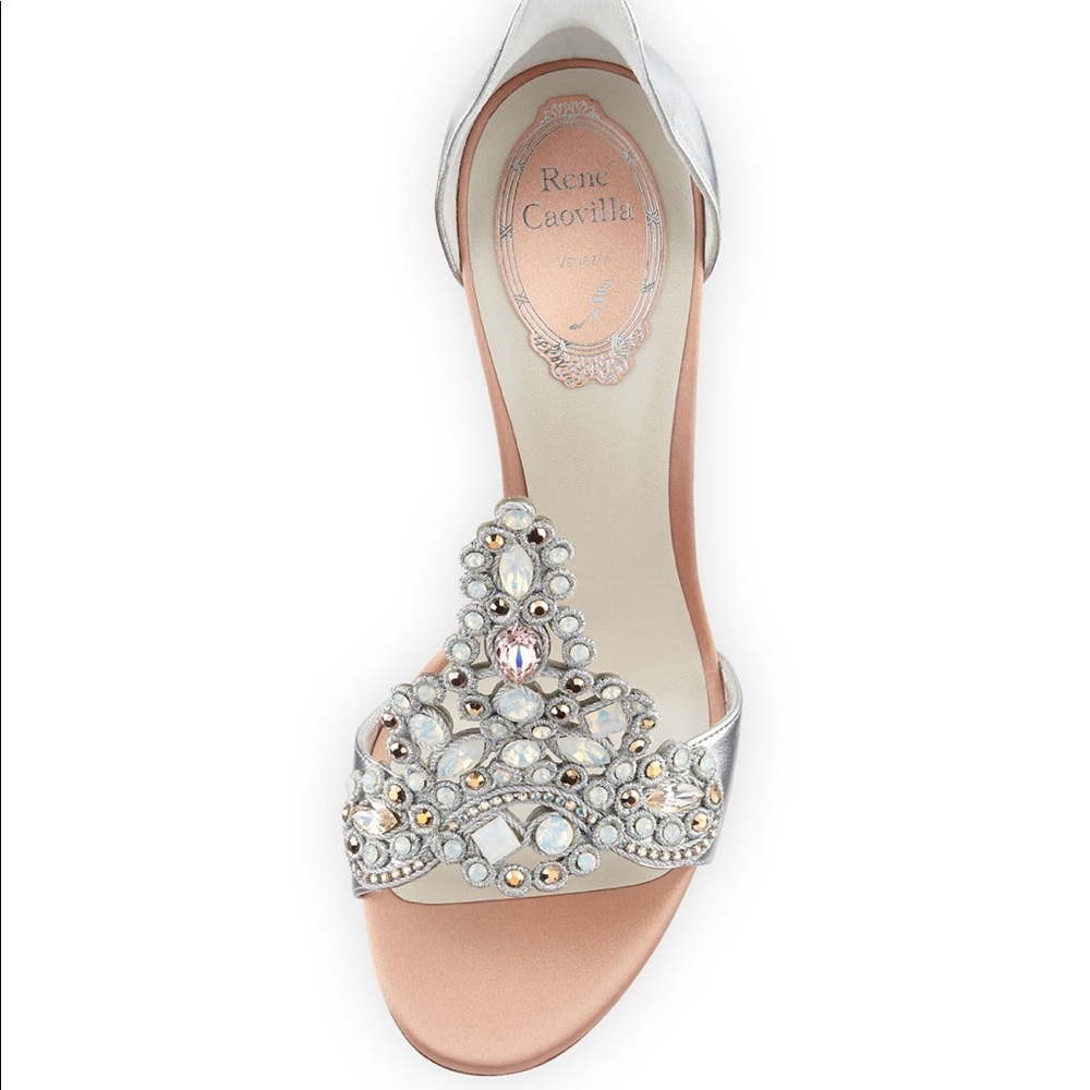 Rene Caovilla Embroidered Crystal Metallic Pumps